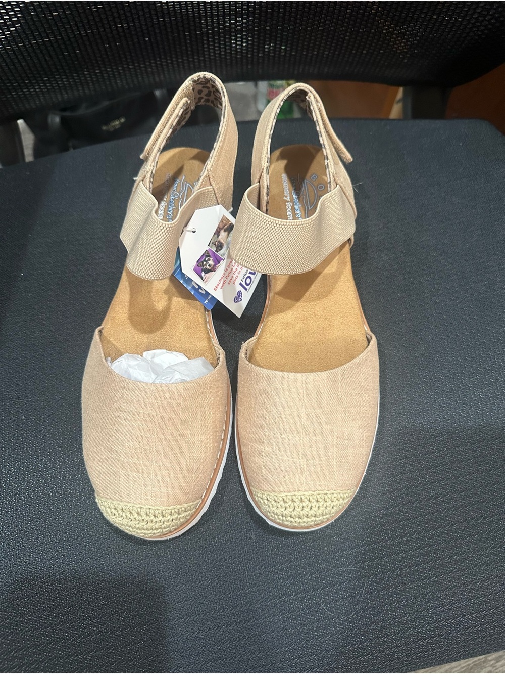 Skechers Tan Espadrille Wedge Sandals with Ankle Strap